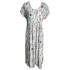 Vtg 90s Zoe California Blue Floral Maxi Dress Romantic Cottagecore Large USA